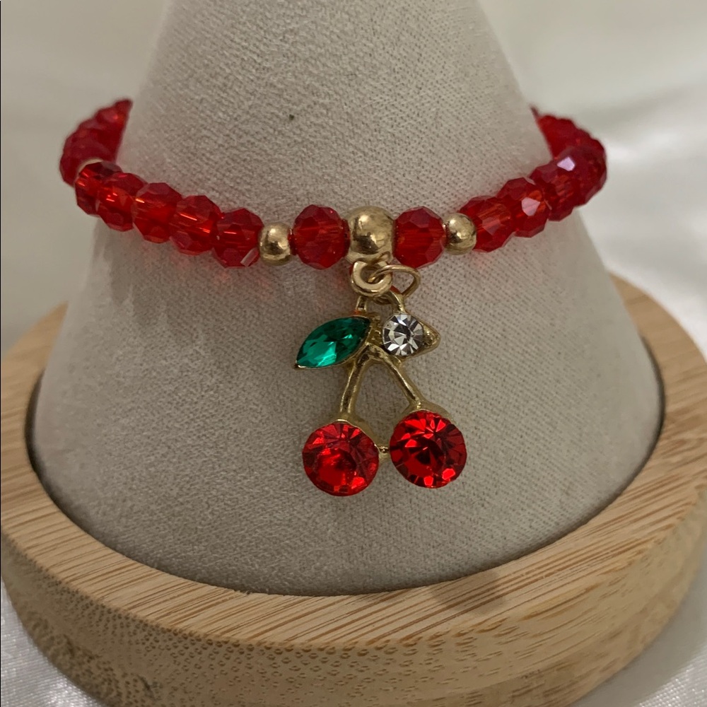 Cherry Charm Red Beaded Bracelet
